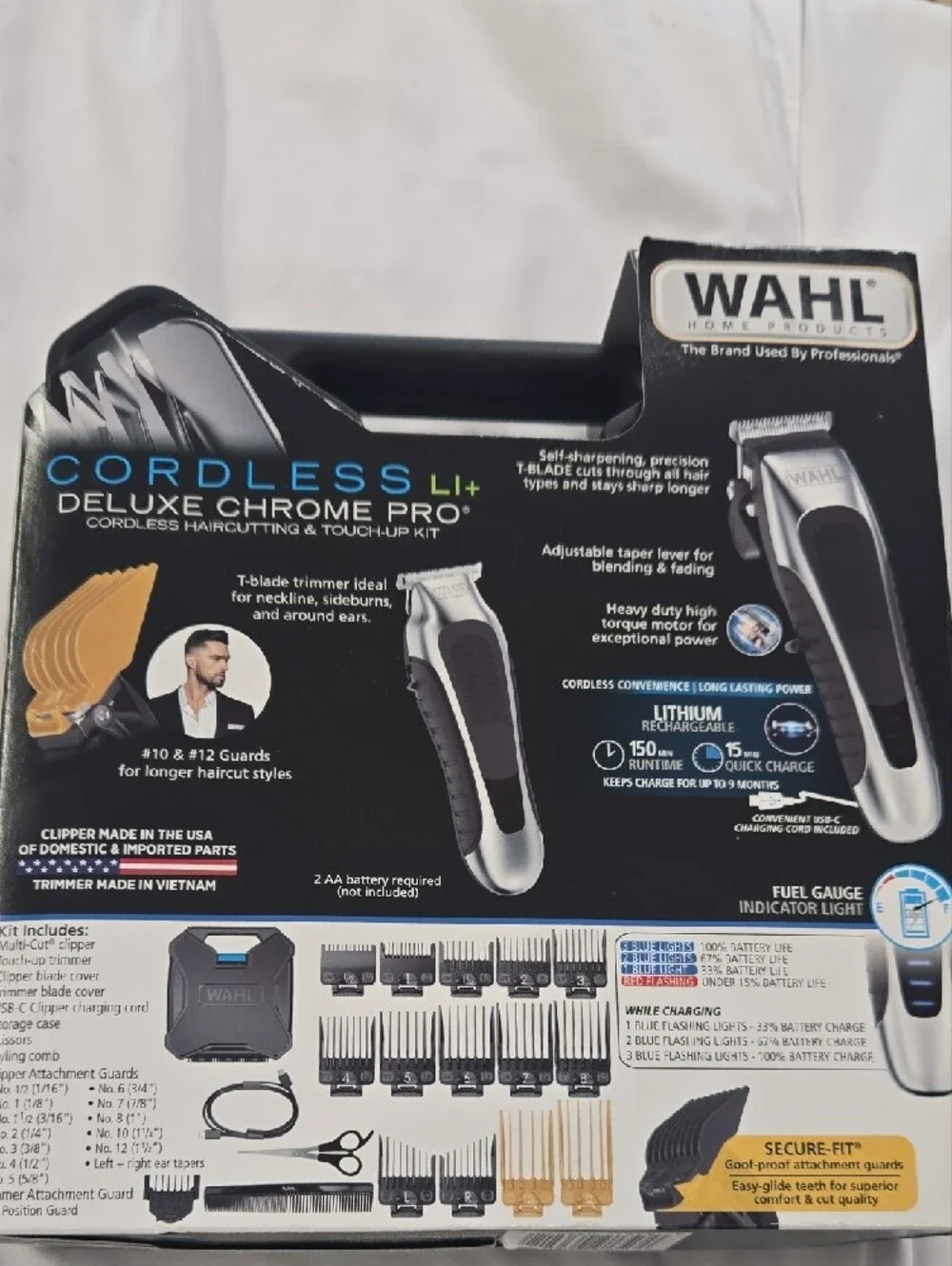 Wahl Cordless Deluxe Chrome Pro Hair Clipper & Trimmer Kit - Silver, Black